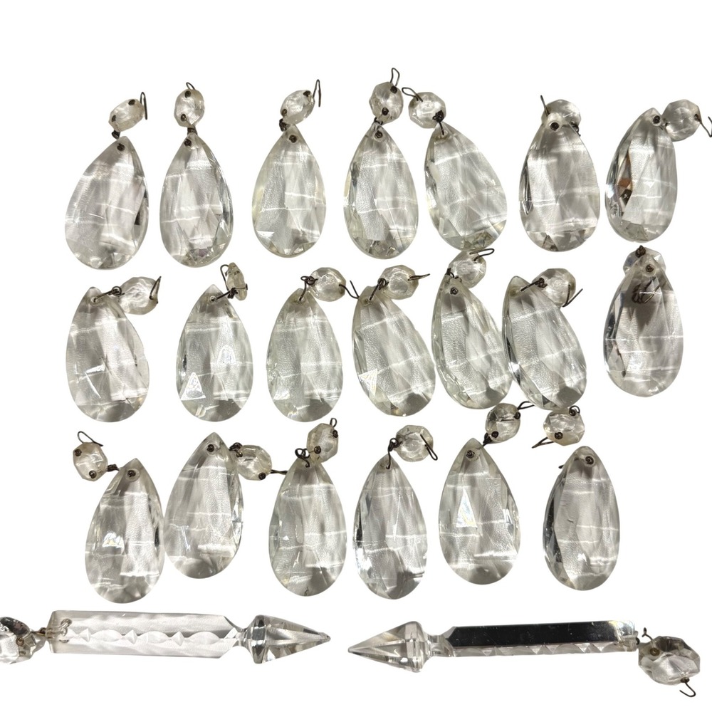 20pc Vintage Clear Glass Chandelier Crystals Teardrop Spear Prisms Lot